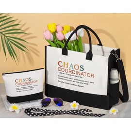 Thank You Gifts for Women, Administrative Professional Day Gifts, Chaos Coordinator Gifts for Coworker Boss Lady Manager Nurse Employee Teacher Appreciation Gifts Birthday - Canvas Tote Bag Makeup Bag
