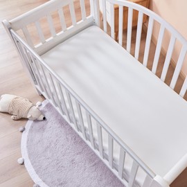 QUENESS Fitted Crib Sheets 100% Cotton, Baby Fitted Sheet for Standard Crib Mattress Boys Girls Toddler, Ultra Soft Breathable Stretchy Crib Sheets, 28" x 52" (White, Jersey Cotton 1-Pack)