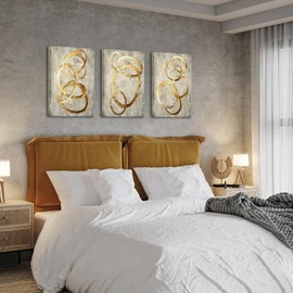 KREATIVE ARTS Abstract Canvas Art Set - 16x24 Inch, 3 Pieces Brown and Gold Pastel Paint Strokes Painting Modern Nordic Wall Decor for Living Room, Bedroom, Office, Zen-Inspired Giclee Prints