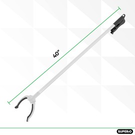Superio 40 Inch Heavy Duty Grabber Reacher Tool for Elderly, Indoor, Outdoor - Rust Free, Durable, Lightweight, Easy to Use - Rubber Claw Won't Damage - Onyx Grey
