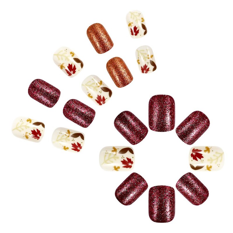 24Pcs Fall Press on Nails Short Square Fake Nails with
