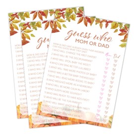 TIOFUNO Fall Baby Shower Games, Guess Who Mom or Dad Game Cards, 5x7 in, Thanksgiving Baby Shower Party Favor Decorations Supplies - A03