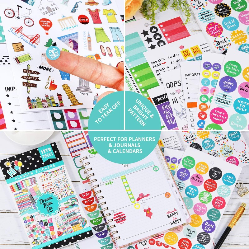 Planner Stickers - 28 Sheets, 1378 Stunning Design Accessories for