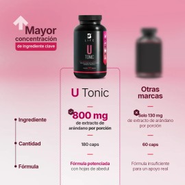 U Tonic  Mezcla de Arndano, Abedul y Vitamina C  180 Cpsulas  Complejo Para Apoyo del Tracto Urinario para Hombres y Mujeres  B Life                  