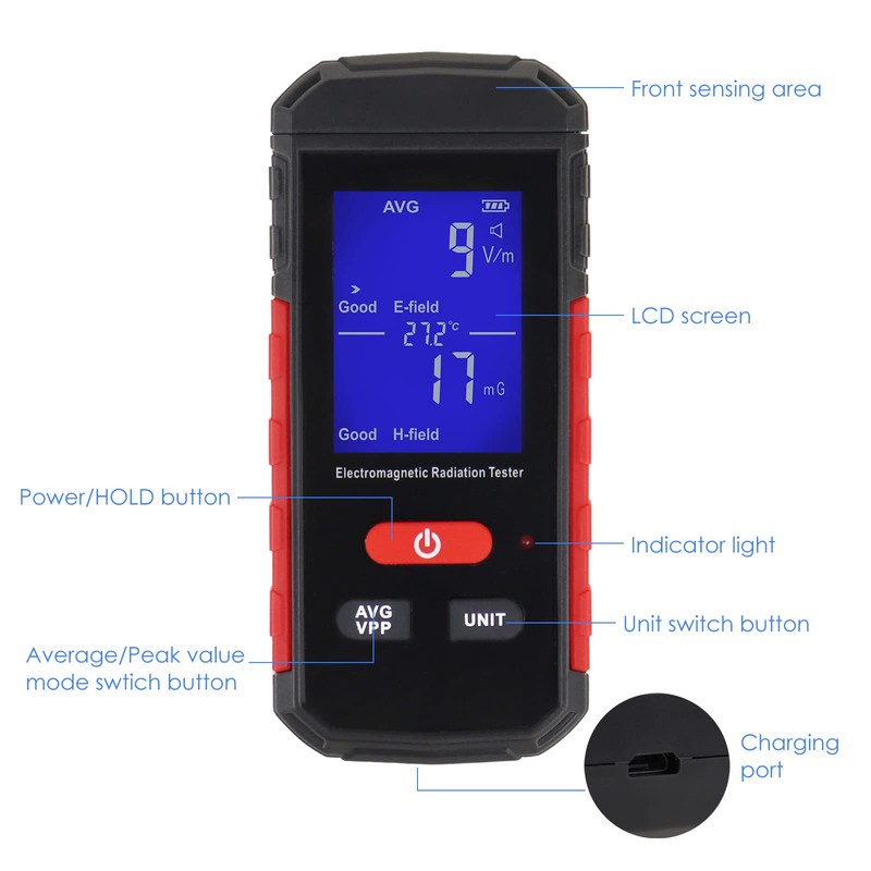 EMF Electromagnetic Radiation Detector EMF Meter Temperature Tester with Sound