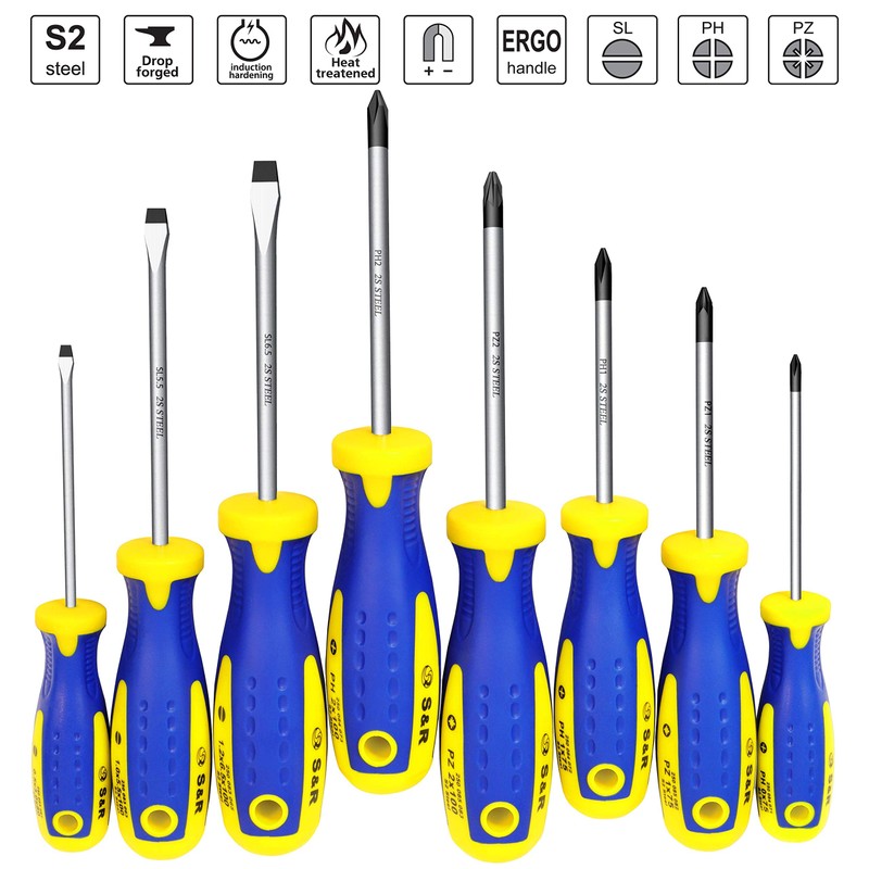 S&R Screwdriver Set 8-Piece with Power Handles - SL-PH-PZ, Professional