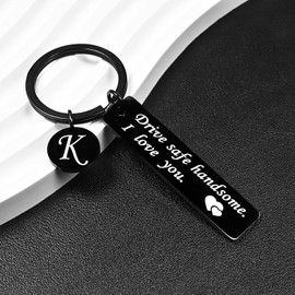 OUMILAN Drive Safe Keychain 26 Letters Keychain Gifts for Boyfriend Couple Husband Dad Birthday Christmas Valentines Day Gifts (K-Black)