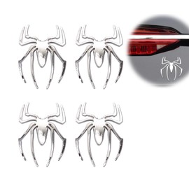 Priaora 4pcs 3D Spider Chrome Emblems Badges Sticker Logo Silvery for Car Truck Motorcycle Decal Decoration, Motorcycle, RV, Scooter, SUV, Door, Window (K54-4)