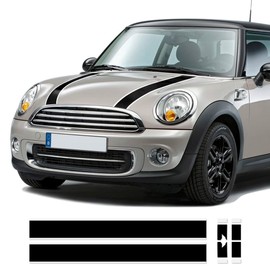 Black-White Hood Bonnet Stripes Trunk Rear Engine Cover Vinyl Decal Stickers for Mini Cooper 3-Door Hatchback R56 2007-2013