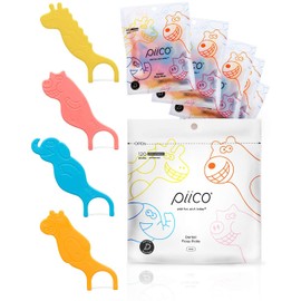 Piico Dental Floss Picks for Kids - Dual Line Unflavored Disposable Floss Picks for Kids in Fun and Colorful Designs with Slim Kids Floss and Portable Travel Case (120 Count Jumpstart Zoo + Freebies)