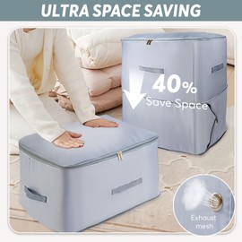 2 Pcs Ultra Space Saving Self Compression Organizer, Comforter Storage Bag, Moving Bag for Comforters, Clothes, Blankets, Bedding, College (X-Large, Beige)