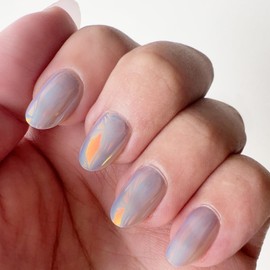 Press On Nails Short - Miloilo Oval Press On Nails, Pearl White Chrome Nail Tips Glue On Nails, Fake Nails with Nail Glue, Reusable Stick On Nails in 12 Sizes - 24 Soft Gel Fake Nail Kit, Bubble Pop