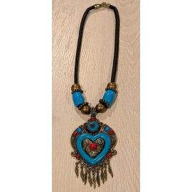 Handmade Colorful Heart Necklace with Gold Tone Metal Accents  (1 pc)