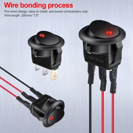 Twidec/8Pcs SPST Round Dot Lighted Rocker Switch Toggle Control for Car Or Boat 20A 12V DC On/Off Red LED Light with Pre-soldered Wires KCD2-102N-R-X