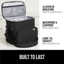 GORILLA GRIP Insulated Lunch Box Bag for Women Men,15L, Leakproof XL Reusable Soft Cooler Bags, Multiple Compartments, Mesh Pockets and Adjustable Strap, Food Tote Keeps Drinks Cold, 13x9, Black