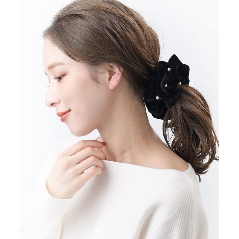 Vingtaine HS-164-BK- Velour, Big, Scrunchy, Elegant, Volume, Hair Access, Stylish,