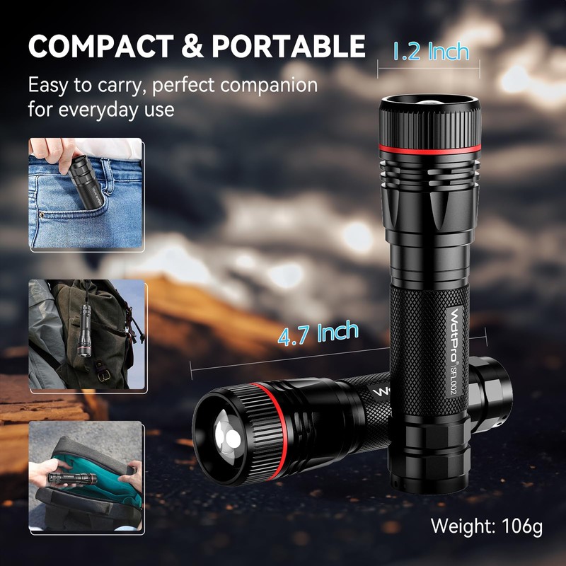 WdtPro Rechargeable Flashlights High Lumens, 1 Pack 10H Long Lasting