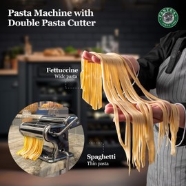 Fante’s Double Cutter Classic Pasta Maker, Hand-Crank Noodle Press with Adjustable Thickness Settings for Fresh Homemade Pasta, Dumplings