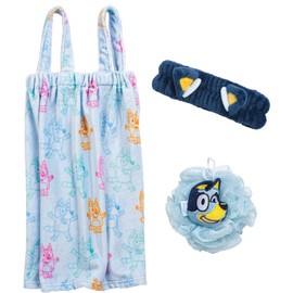 Jay Franco Bluey 3 Piece Spa & Bath Set - Includes Towel Wrap, Loofah & Spa Headband - Kids Bath & Shower Accessories