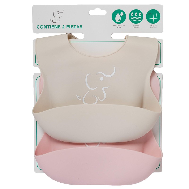 PAPU BABY Baberos de Silicón Suave. Pack de 2 Impermeables