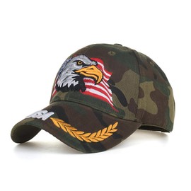 Camo American Flag Bald Eagle Patriotic Veteran Hat - Low Profile USA 3D Embroidery Adjustable Baseball Snapback Cap for Men