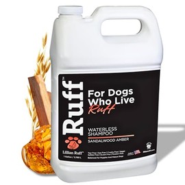 Ruff by Lillian Ruff No-Rinse Waterless Dog Shampoo Spray – Sandalwood Amber – Cleans, Conditions, Detangles & Deodorizes – Puppy & Cat Safe – USA Made (Gallon)