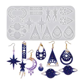 UR URLIFEHALL 3 pcs Earring Resin Molds Set White Star Moon Teardrop Silicone Molds Kit for Pendants Keychains Jewelry Making DIY Crafting