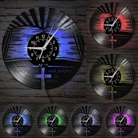 TIMEGLOW 12 Inch Scripture Bible Wall Clock 7 Color Changing, James 1:17 Every Good is from Above Bible Verse Quote Christian Jesus Christ Prayer Vinyl Wall Watch Clock for Bedroom