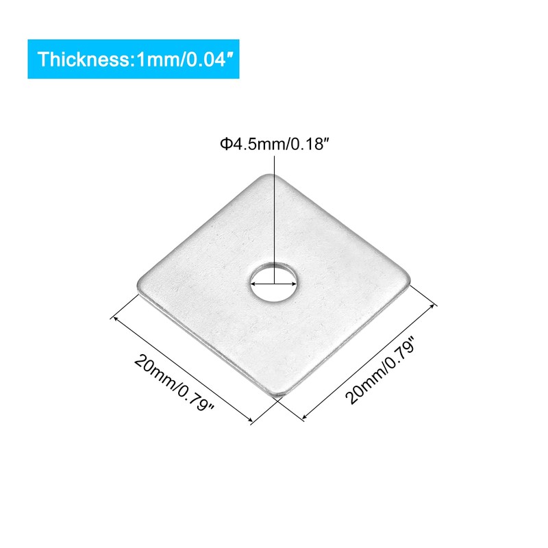 sourcing map Square Washer, 20pcs M4x20x20x1mm 304 Stainless Steel Square