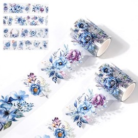 2 Rollos de Cintas Washi de PET, Cintas Washi de Plantas Retro con Efecto Brillante de Concha Cinta Decorativa de Plantas para Diarios Álbumes de Recortes Suministros de Manualidades (Flor)