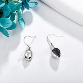 Alien Earrings S925 Sterling Silver Ufo Alien Dangle Earrings Alien Space Drop Earrings Alien Jewelry Gifts For Women Girlfriend Female