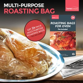 24pk Roasting Bags for Oven with Ties | Oven Bags for Roasting Chicken, Turkey, Meat & Fish | 38 x 25cm | Multi Purpose Cooking Bags for Oven | Turkey Roasting Bags | Oven Roasting Bags