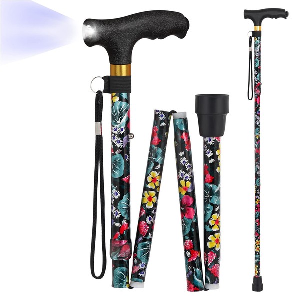 JUNRA Walking Folding Cane with LED Light for Women and