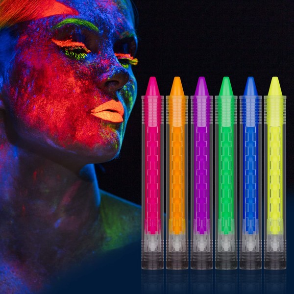 AOMIG Face Paint Crayons Kit, 6 Colors Safe Non-Toxic Face Body Crayons for Kids Children, Twistable Fluorescent Bath Crayons, Bright Colors Body Painting Kit for Halloween Makeup, Party or Cosplay