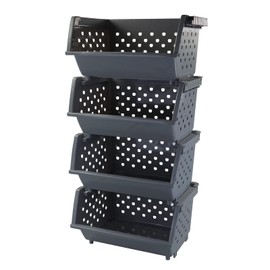 Xowine 4-Pack Gray Plastic Stackable Kitchen Storage Basket, Stacking Organizer Basket