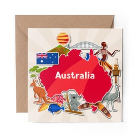 1 x Greeting Card Australia Travel Map Australian - Blank Birthday Celebration Anniversary #14730