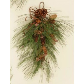 Unbranded New Primitive Christmas PINE RUSTY BOW JINGLE BELL TEARDROP SWAG Wreath 23"