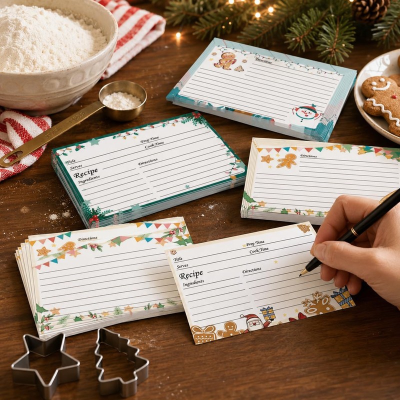 60 Pack Christmas Recipe Cards 4x6 Inch Double Sided Holiday