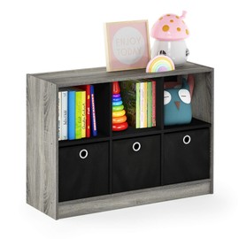 Furinno Basic 3x2 Cube Storage Bookcase Organizer with Bins, French Oak Grey/Black