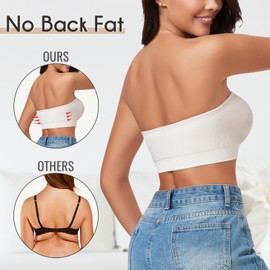 WOWENY 2 Pack Women's Strapless Bra Non-Slip Silicone Wireless Bandeau Bras with Support Seamless Padded Bralette Tube Top Bra Black+White M