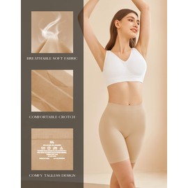 SIMIYA 3 Pack Women Long Briefs Anti Chafing Boy Shorts Seamless Stretchy Safety Panty for Under Dresses and Yoga (1pc Black+1pc Nude+1pc White, XXX-Large)
