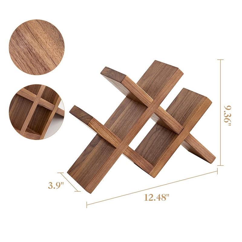 OAKERLAND Walnut Wood Wine Storage Rack Countertop, 4 Bottle Wine