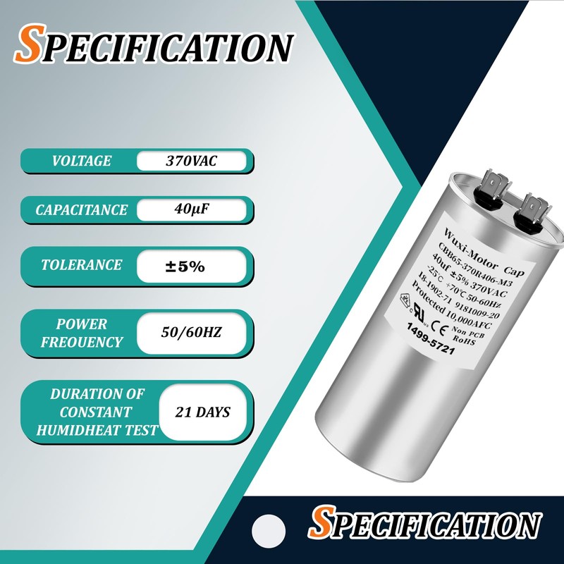 Uryazm 14995721 1499-5721 40uF+5% 370V Run Capacitor AC Electric Motor