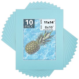 Mat Board Center, Pack of 10, 11x14 for 8x10 Deep Blue Color Mats - Acid Free, 4-ply Thickness, White Core - for Pictures, Photos, Framing