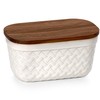 Nucookery Ceramic Butter Dish, Embossed Butter Keeper with Wood Lid
