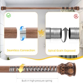 Shower Curtain Rods,1 Inch Adjustable Spring Tesion Curtain Rod, Vintage Wood Grain Decorative Shower Curtain Rod, Anti-Slip Telescoping Curtain Rod for Bathroom, Window, Living Room, 21"-54"