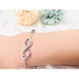 SUS ATTIRE Sterling Silver 925 Infinity Adjustable Love Heart Jewellery Bracelets Gifts for Women Ladies Wife Girlfriend (Purple)