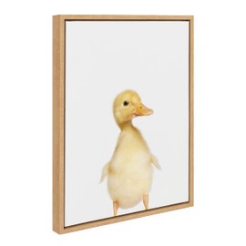 Kate and Laurel Sylvie Animal Studio Duck Framed Canvas Wall Art by Amy Peterson Art Studio, 18x24 Natural, Whimsical Fun Animal Nursery Art for Wall