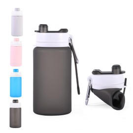 vadoworld Collapsible Water Bottles 19oz with Spout & Carabiner, Odorless BPA-Free Silicone, Leak-Proof Foldable Reusable Bottle - Perfect for Travel Sports Gym Hiking Camping Cycling - Clear Black