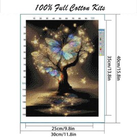 Stamping Cross Stitch Kits for Adults,Tree of Life Butterfly Cross Stitch Kits for Beginners, Needlepoint Cross-Stitch Patterns Embroidery Kits Arts and Crafts for Home Decor 11.8*15.7 Inch